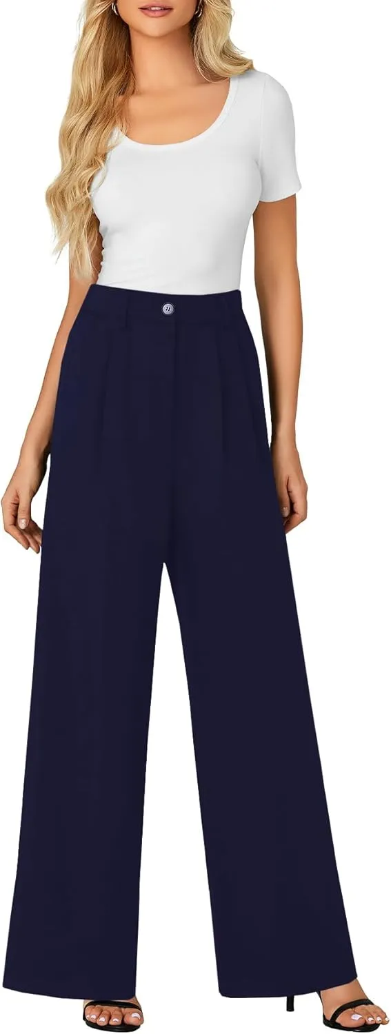 LYANER Women's High Waist Casual Wide Leg Long Palazzo Pants Button Down Loose Business Work Office Trousers with Pockets