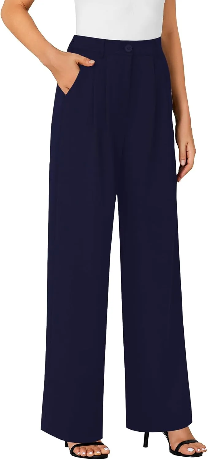 LYANER Women's High Waist Casual Wide Leg Long Palazzo Pants Button Down Loose Business Work Office Trousers with Pockets