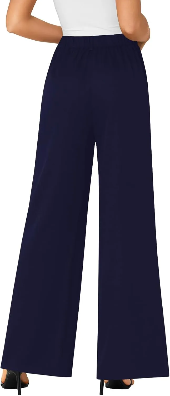 LYANER Women's High Waist Casual Wide Leg Long Palazzo Pants Button Down Loose Business Work Office Trousers with Pockets