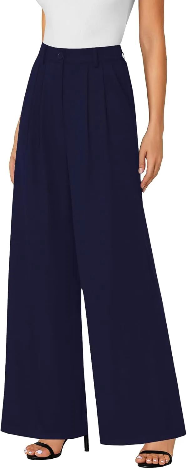 LYANER Women's High Waist Casual Wide Leg Long Palazzo Pants Button Down Loose Business Work Office Trousers with Pockets