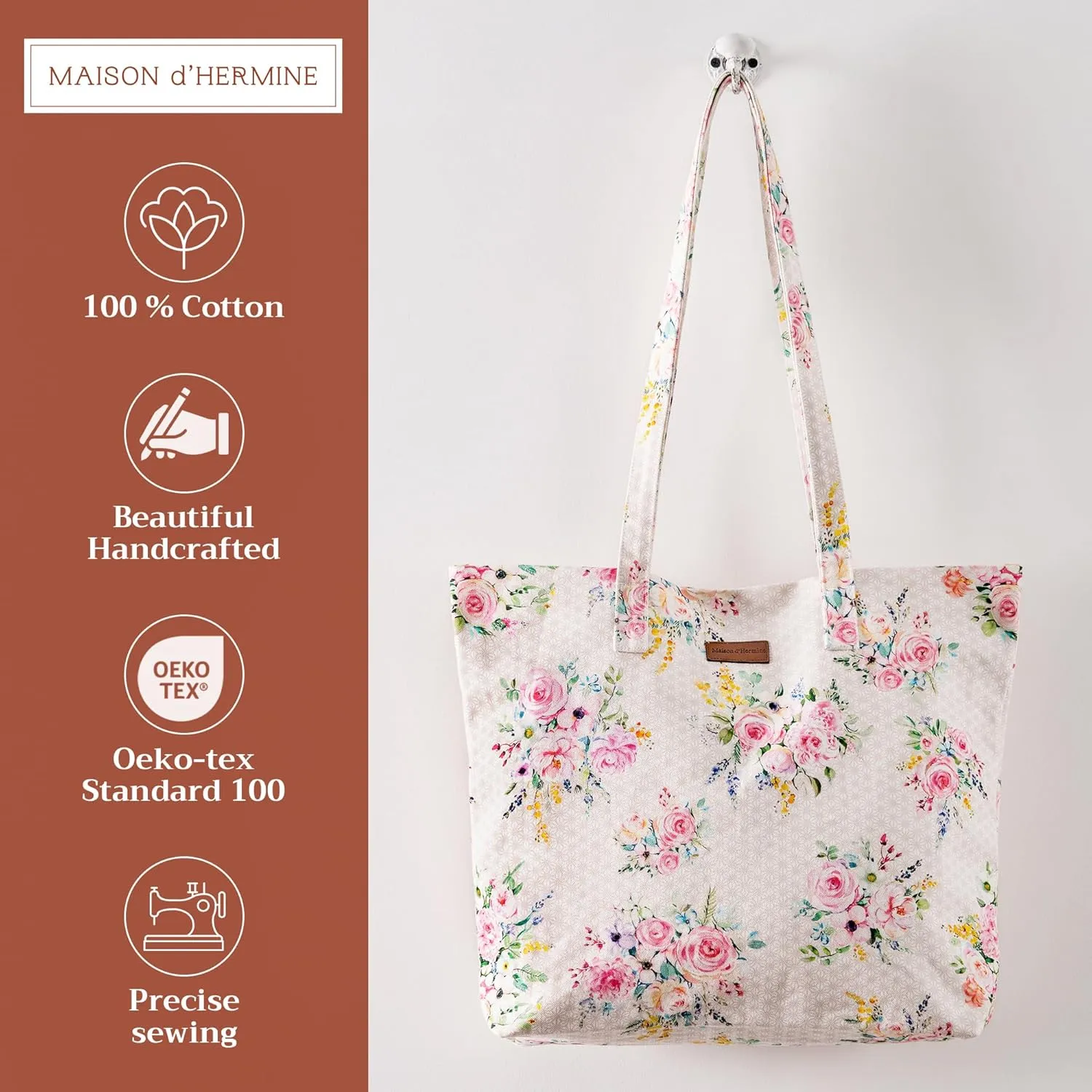 Maison d' Hermine Canvas Tote Bag for Women Cotton Canvas Reusable Shoulder Grocery Bags Bulk with Handle for Shopping Travel