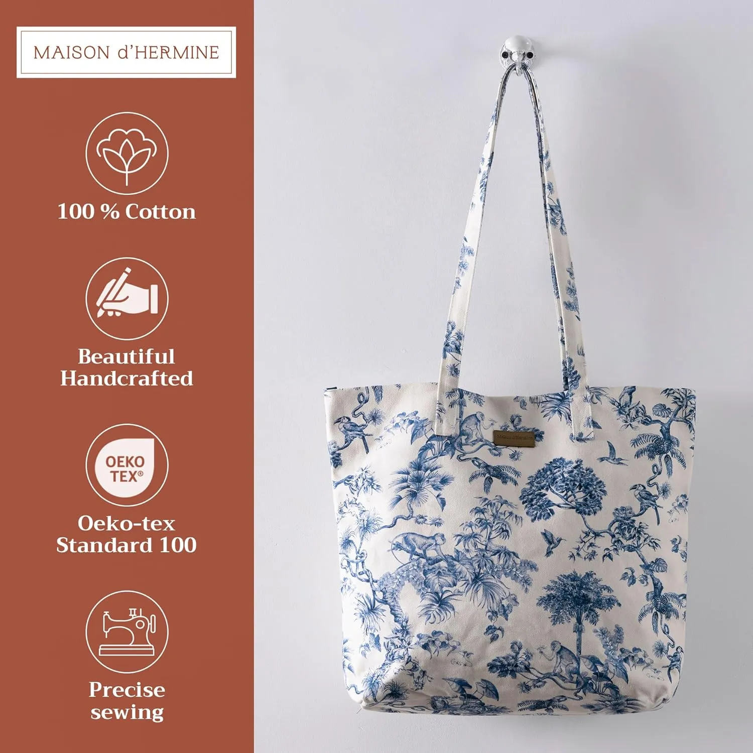 Maison d' Hermine Canvas Tote Bag for Women Cotton Canvas Reusable Shoulder Grocery Bags Bulk with Handle for Shopping Travel