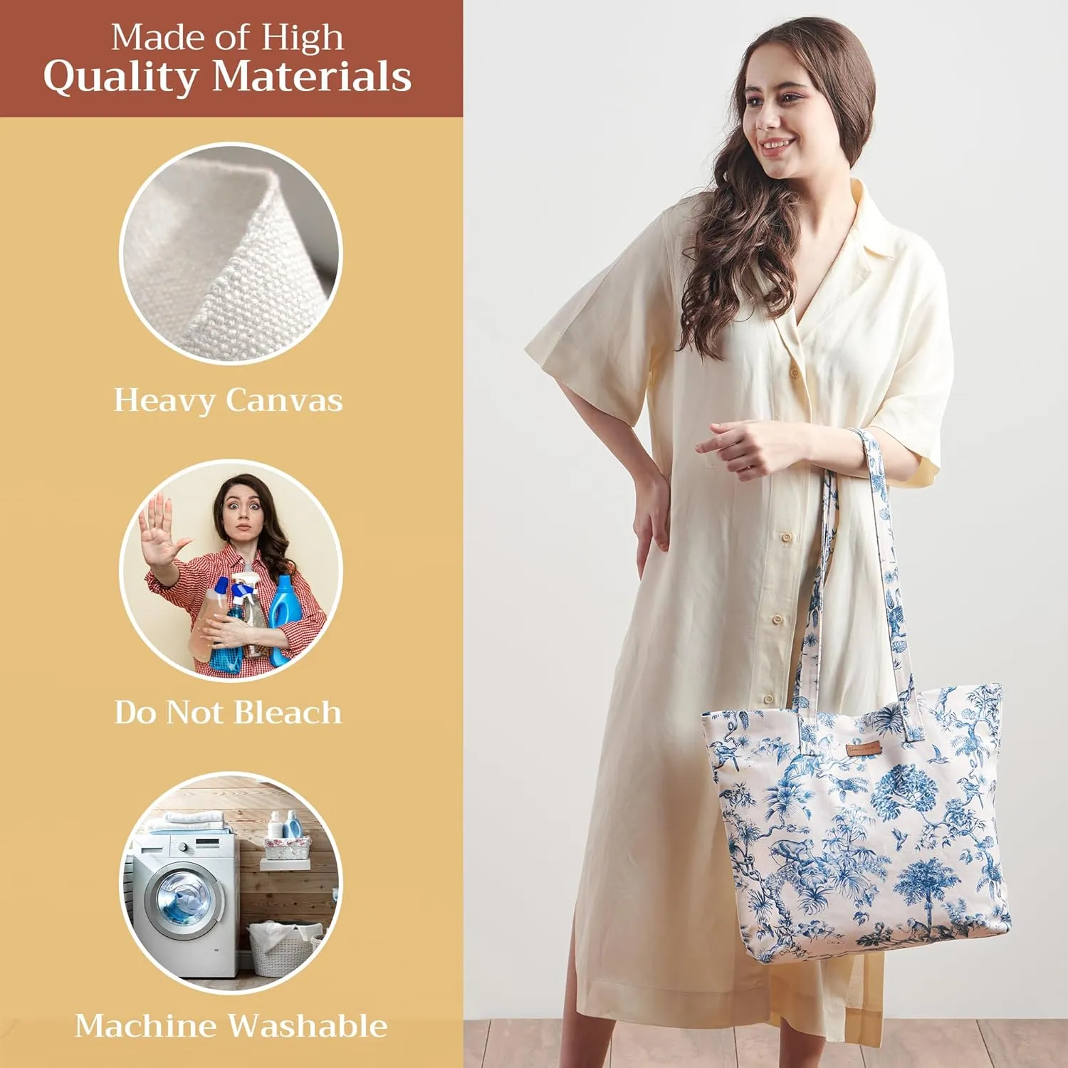 Maison d' Hermine Canvas Tote Bag for Women Cotton Canvas Reusable Shoulder Grocery Bags Bulk with Handle for Shopping Travel