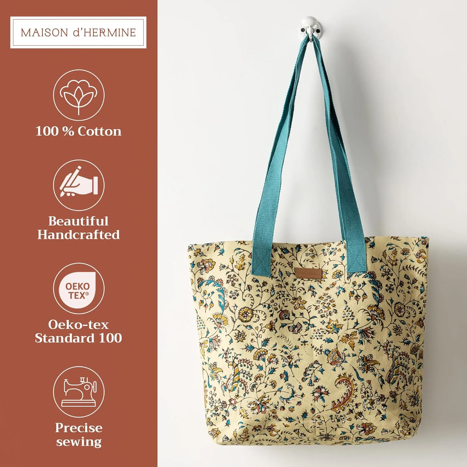 Maison d' Hermine Canvas Tote Bag for Women Cotton Canvas Reusable Shoulder Grocery Bags Bulk with Handle for Shopping Travel