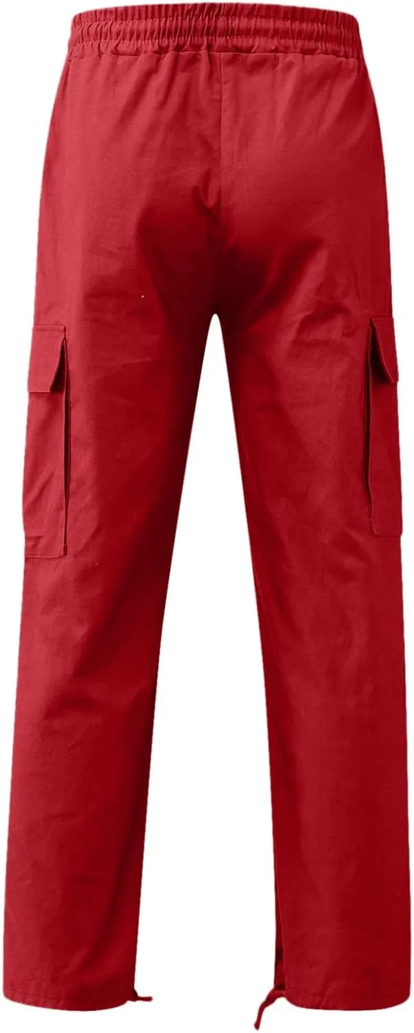 Men' S Linen Pants Casual Twill Chino Lace Up Pants Fashion Lightweight Joggers Baggy Sweatpants Athletic Pants