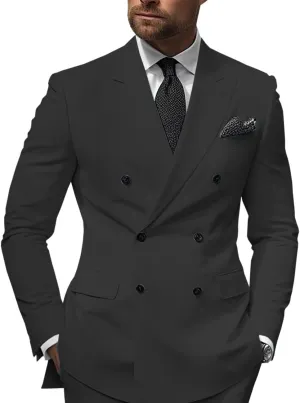 Mens 2 Piece Double Breasted Suit Regular Fit Blazer Wedding Prom Formal Suits Set for Men