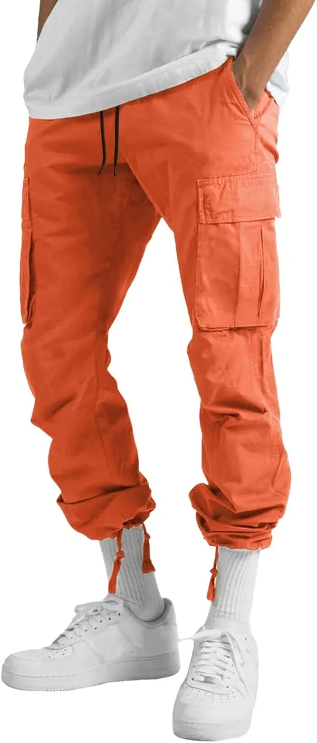 Men's 2023 Relaxed Fit Cargo Pants Elastic Waist Drawstring Wide Leg Trousers Lightweight Quick Dry Jogger Pant