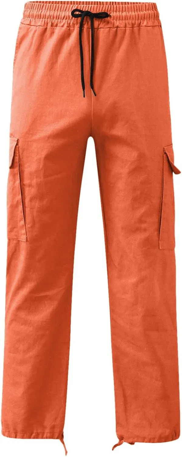 Men's 2023 Relaxed Fit Cargo Pants Elastic Waist Drawstring Wide Leg Trousers Lightweight Quick Dry Jogger Pant