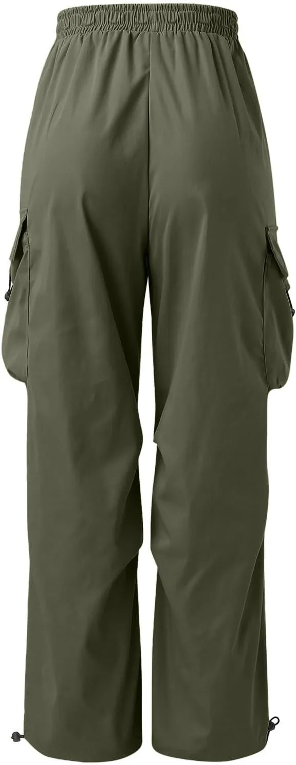 Men's Baggy Cargo Pants Drawstring Casual Y2K Parachute Pants Loose Fit Harem Joggers with Pockets