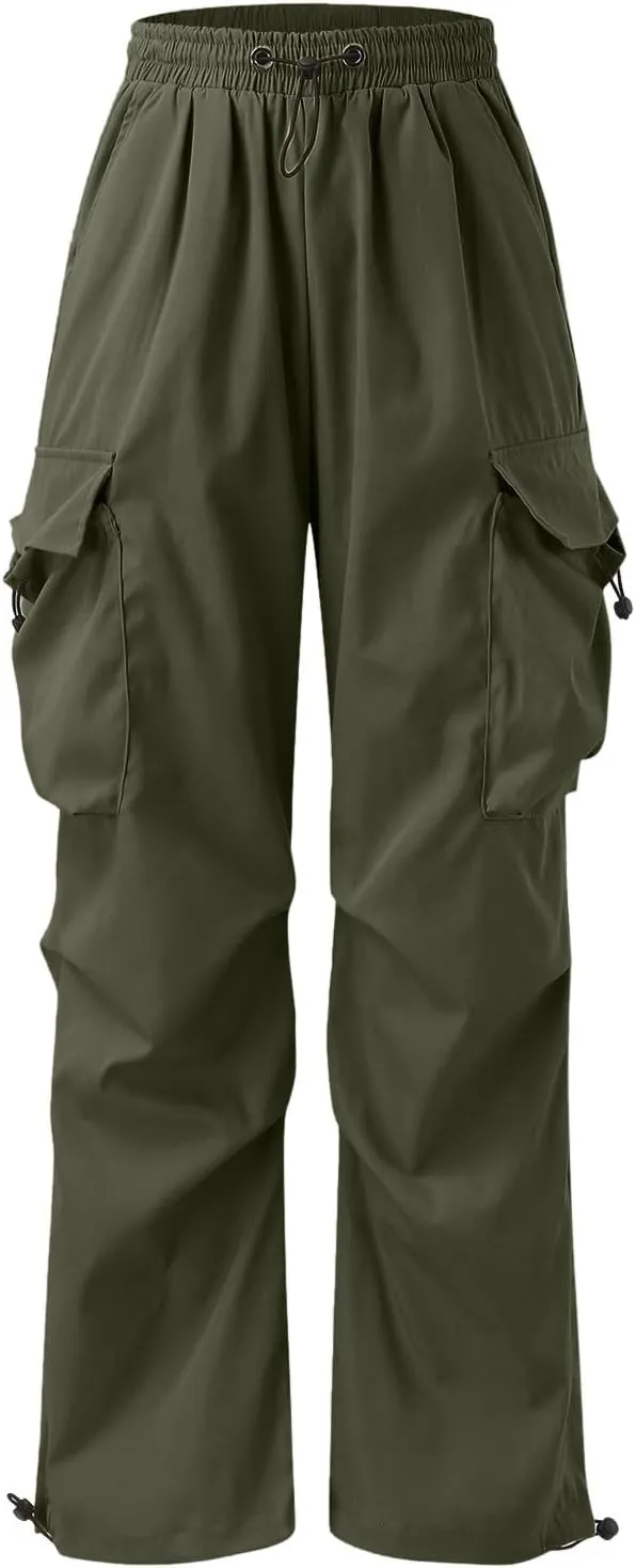 Men's Baggy Cargo Pants Drawstring Casual Y2K Parachute Pants Loose Fit Harem Joggers with Pockets