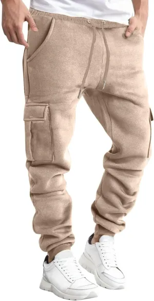 Mens Cargo Pants Elastic Waist Lightweight Cargo Sweatpants Stretch Waistband Workout Joggers Athletic Hiking Pants