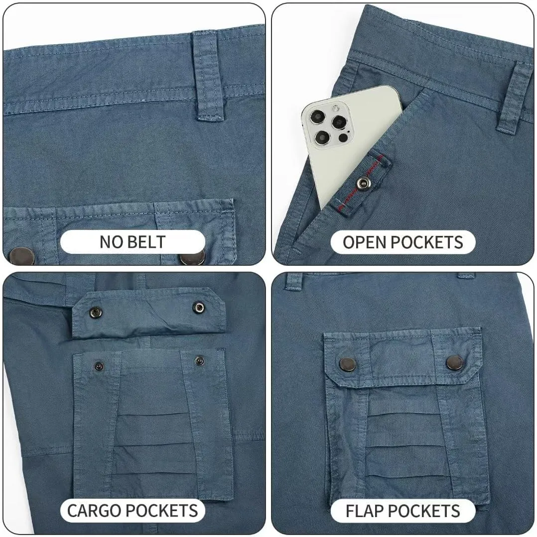 Men's Cargo Shorts Classic Relaxed Fit Twill Short for Work Pants Button Pockets