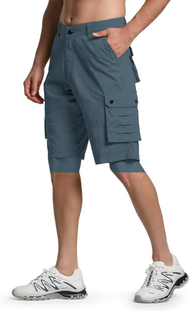 Men's Cargo Shorts Classic Relaxed Fit Twill Short for Work Pants Button Pockets