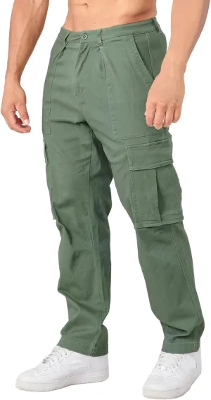 Men's Casual Comfort Baggy Outdoor Pants Straight Leg Twill Cargo Trousers Solid Classic Work Long Sweatpants