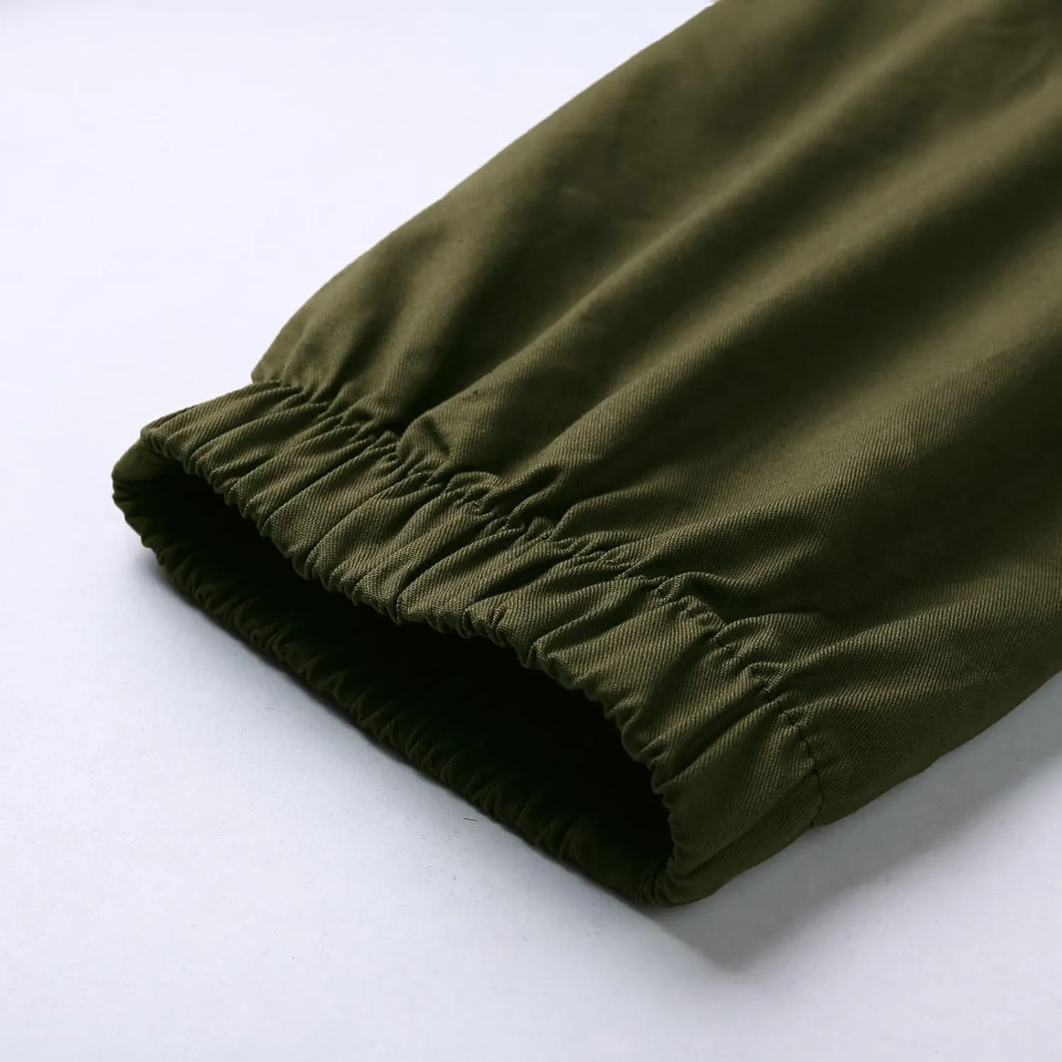 Mens Casual Cotton Cargo Pants Elastic Drawstring Joggers with Pockets Outdoor Sport Trousers Hiking Sweatpants