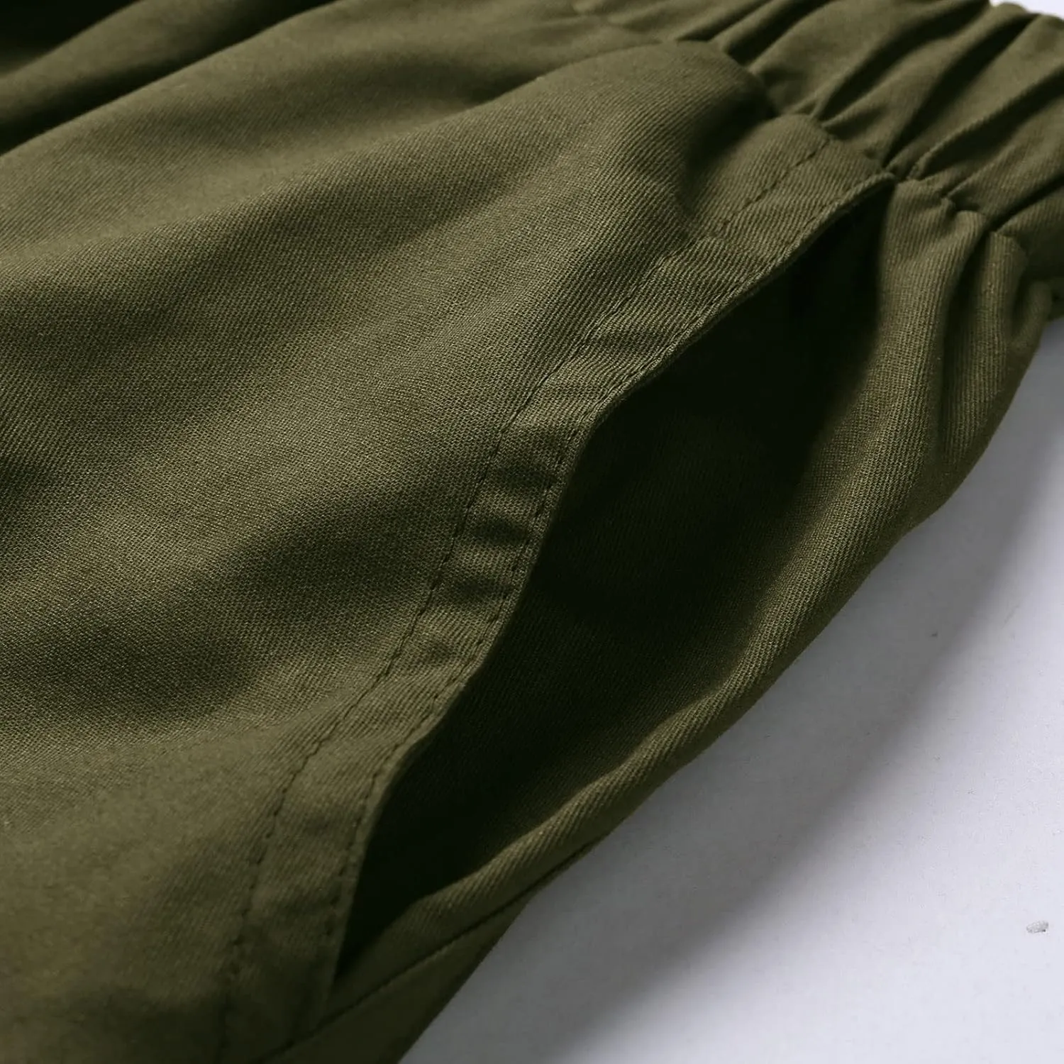 Mens Casual Cotton Cargo Pants Elastic Drawstring Joggers with Pockets Outdoor Sport Trousers Hiking Sweatpants