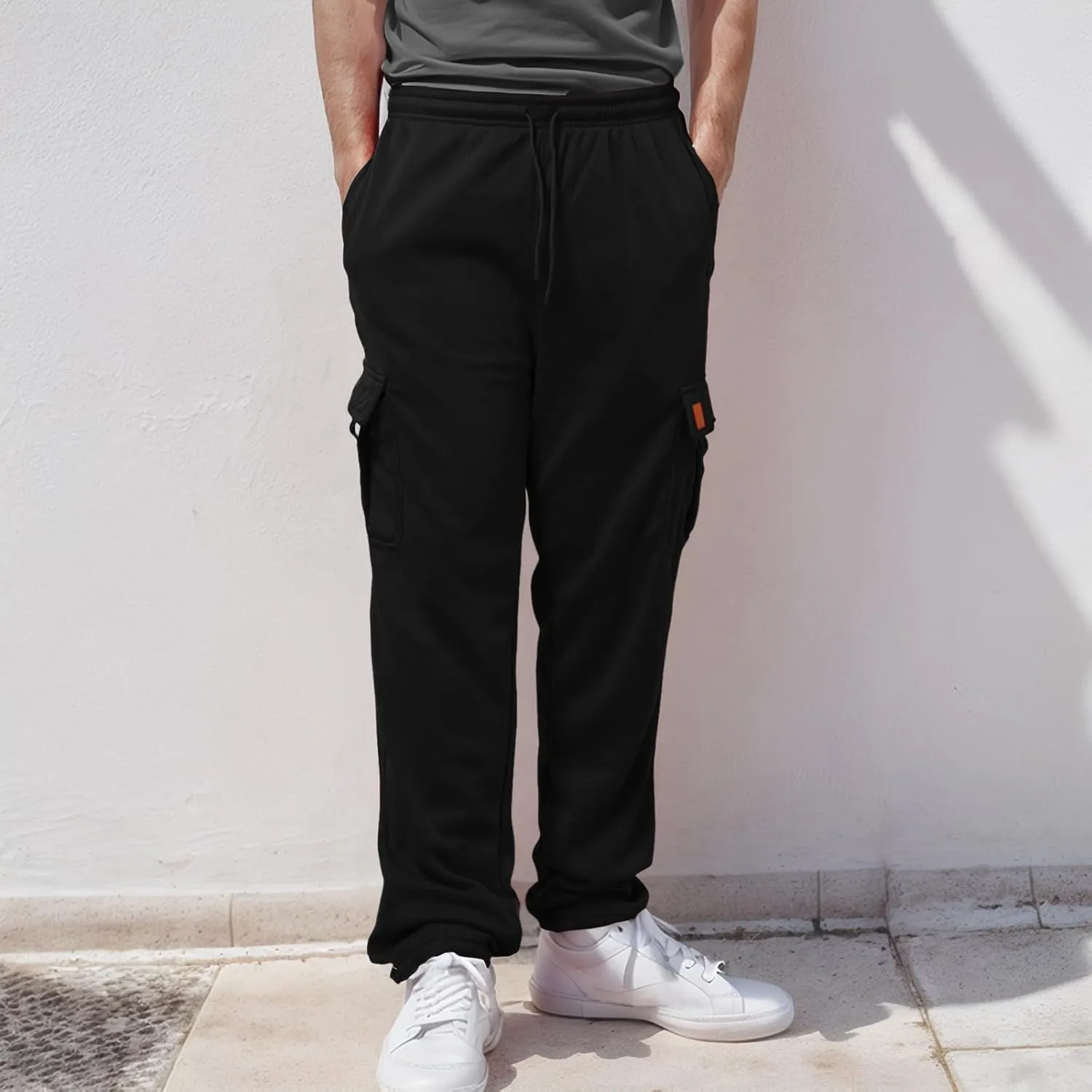 Men's Casual Cotton Linen Pants Sweatpants with Pockets Solid Color Loose Straight Legs Trousers Hiking Joggers