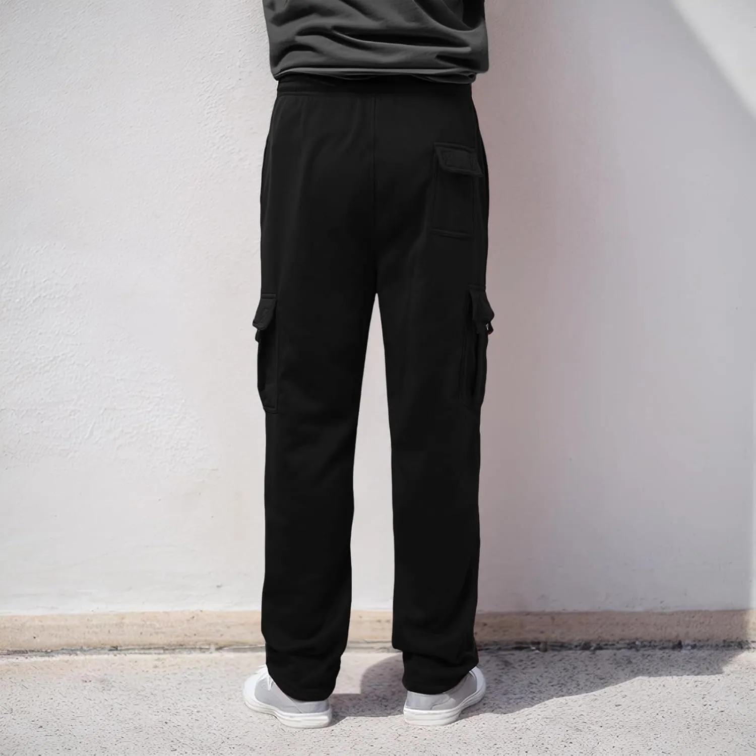 Men's Casual Cotton Linen Pants Sweatpants with Pockets Solid Color Loose Straight Legs Trousers Hiking Joggers