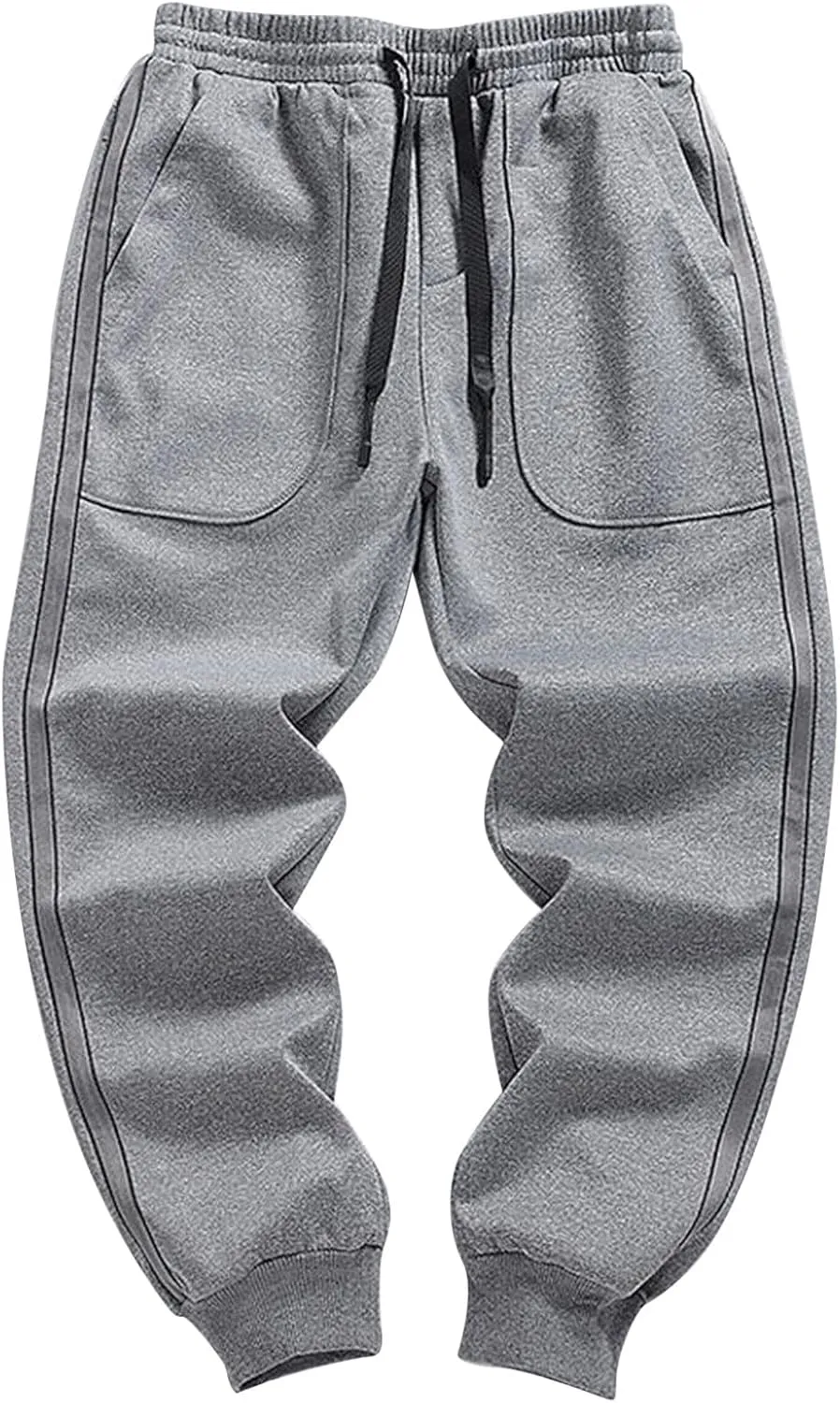 Mens Casual Pants Relaxed Fit Elastic Waist Plus Size Tapered Trousers Lightweight Drawstring Comfy Slacks with Zipper Pocket