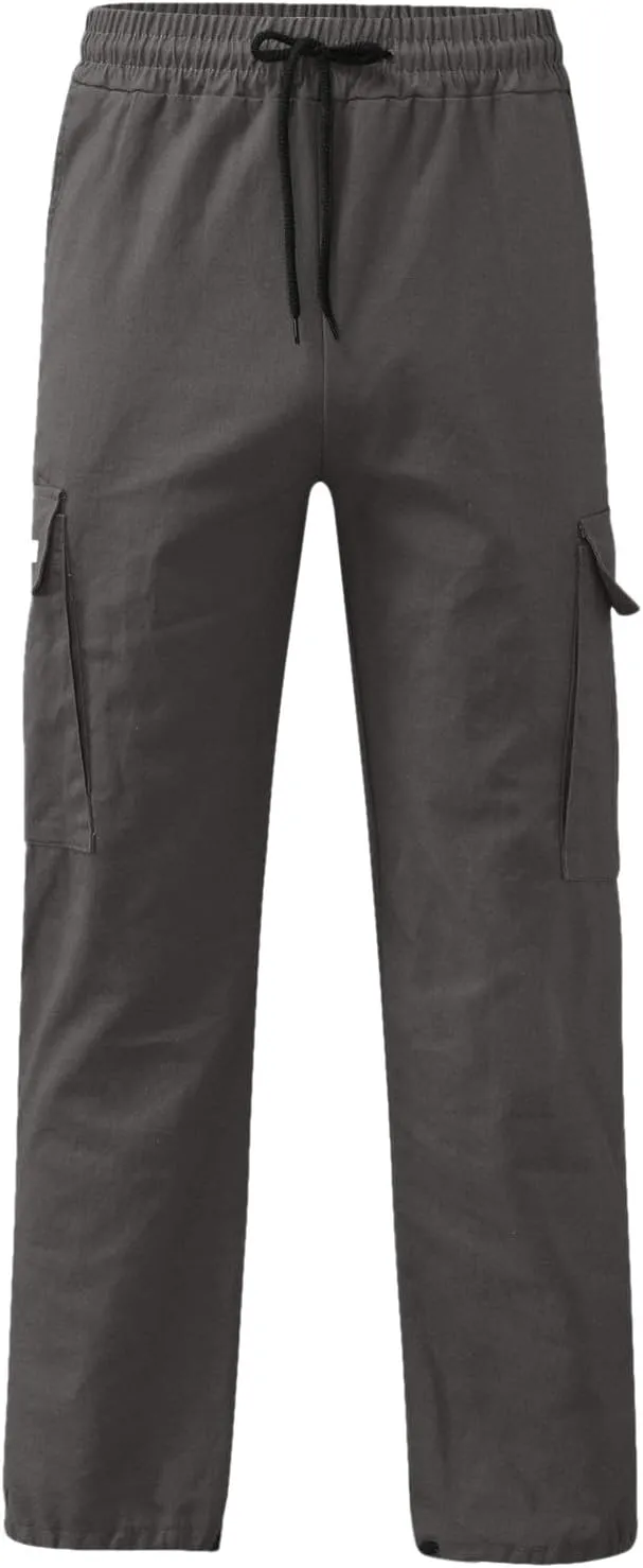 Men's Causal Cargo Pants Solid Color Multi Pockets Straight Leg Trousers Loose Fit Hiking Joggers Sport Pants