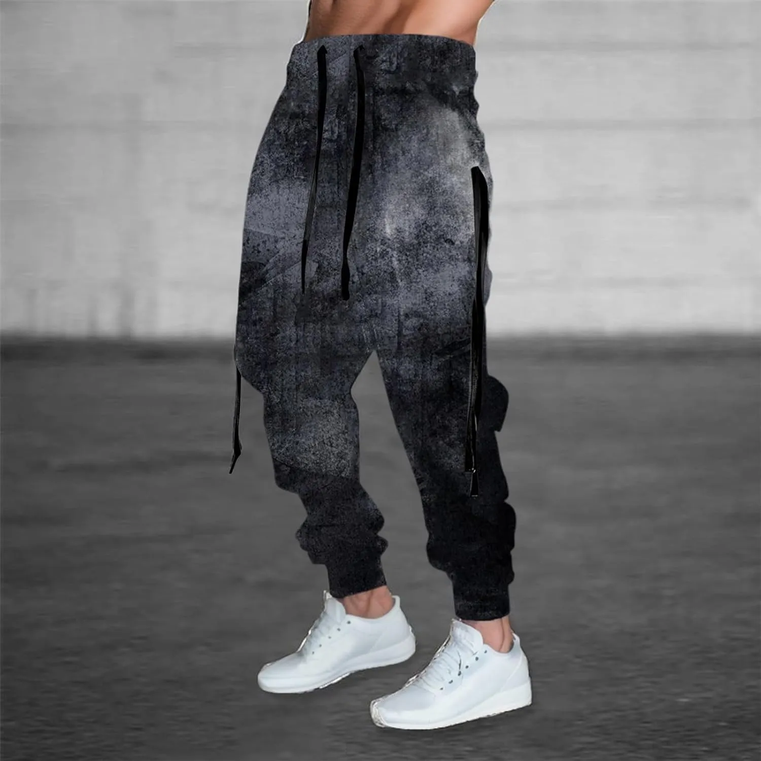 Mens Digital Printed Solid Color Pattern Youth Casual Pants Fashion Sports Cargo Pants Outdoor Trousers Sweatpants