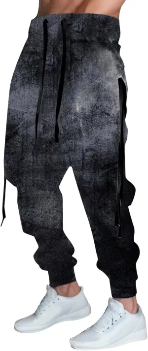 Mens Digital Printed Solid Color Pattern Youth Casual Pants Fashion Sports Cargo Pants Outdoor Trousers Sweatpants
