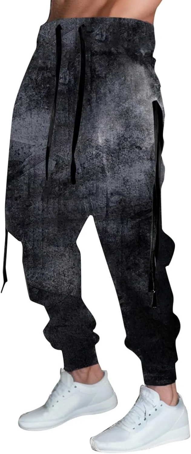 Mens Digital Printed Solid Color Pattern Youth Casual Pants Fashion Sports Cargo Pants Outdoor Trousers Sweatpants