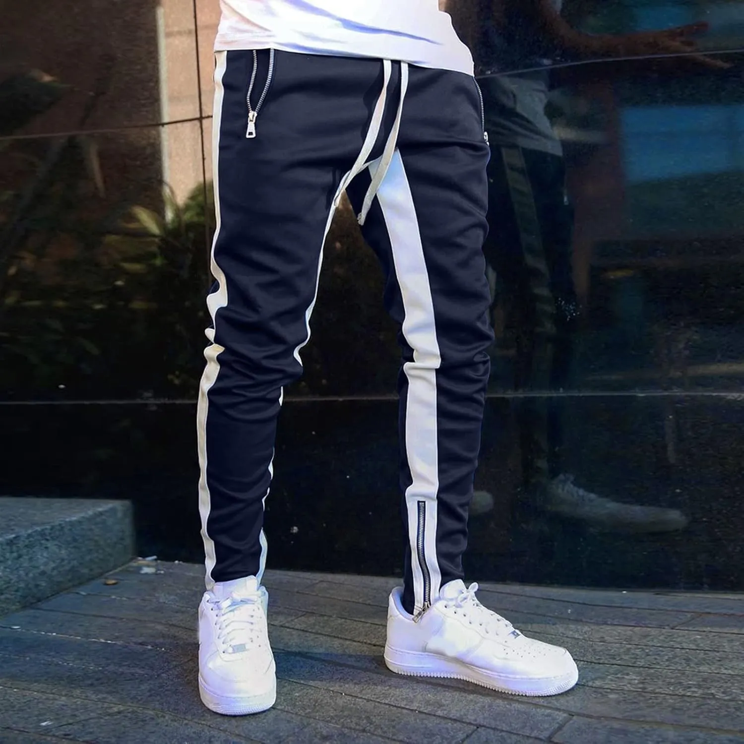 Mens Drawstring Athletic Cargo Joggers Pants Slim Fit Stretch with Pockets Casual Hiking Trousers Gym Sweatpants