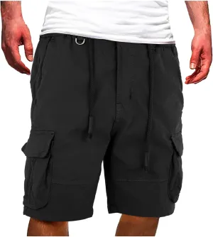 Mens Drawstring Cargo Shorts Straight Leg Military Tactical Combat Hiking Fishing Pants Multi-Pockets Fitness Sports Bermuda