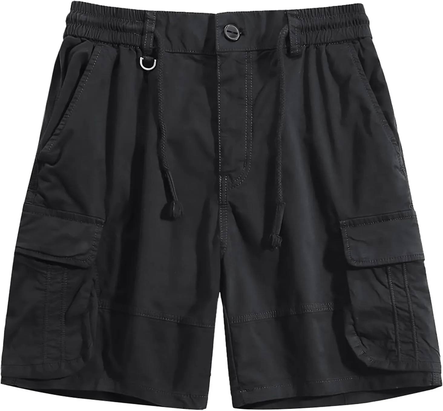 Mens Drawstring Cargo Shorts Straight Leg Military Tactical Combat Hiking Fishing Pants Multi-Pockets Fitness Sports Bermuda