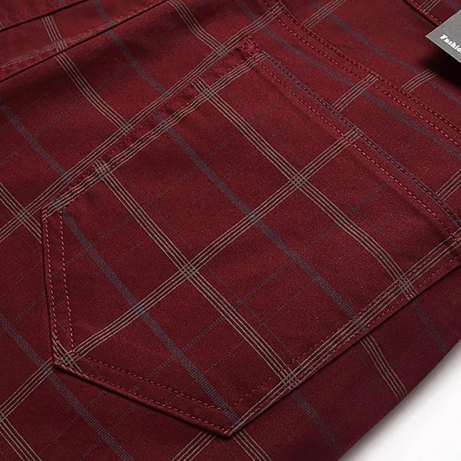 Mens Dress Pants Slim Fit Stretch Striped Plaid Denim Suit Pants Fashion Cotton Slacks Work Jean Straight Legs
