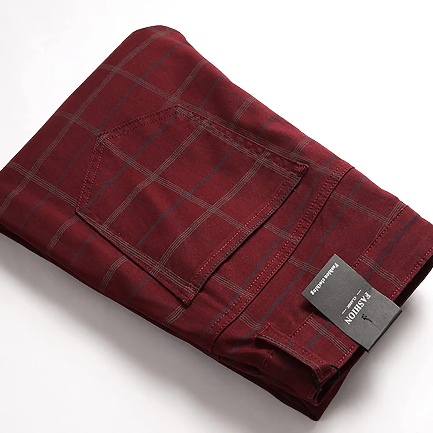 Mens Dress Pants Slim Fit Stretch Striped Plaid Denim Suit Pants Fashion Cotton Slacks Work Jean Straight Legs