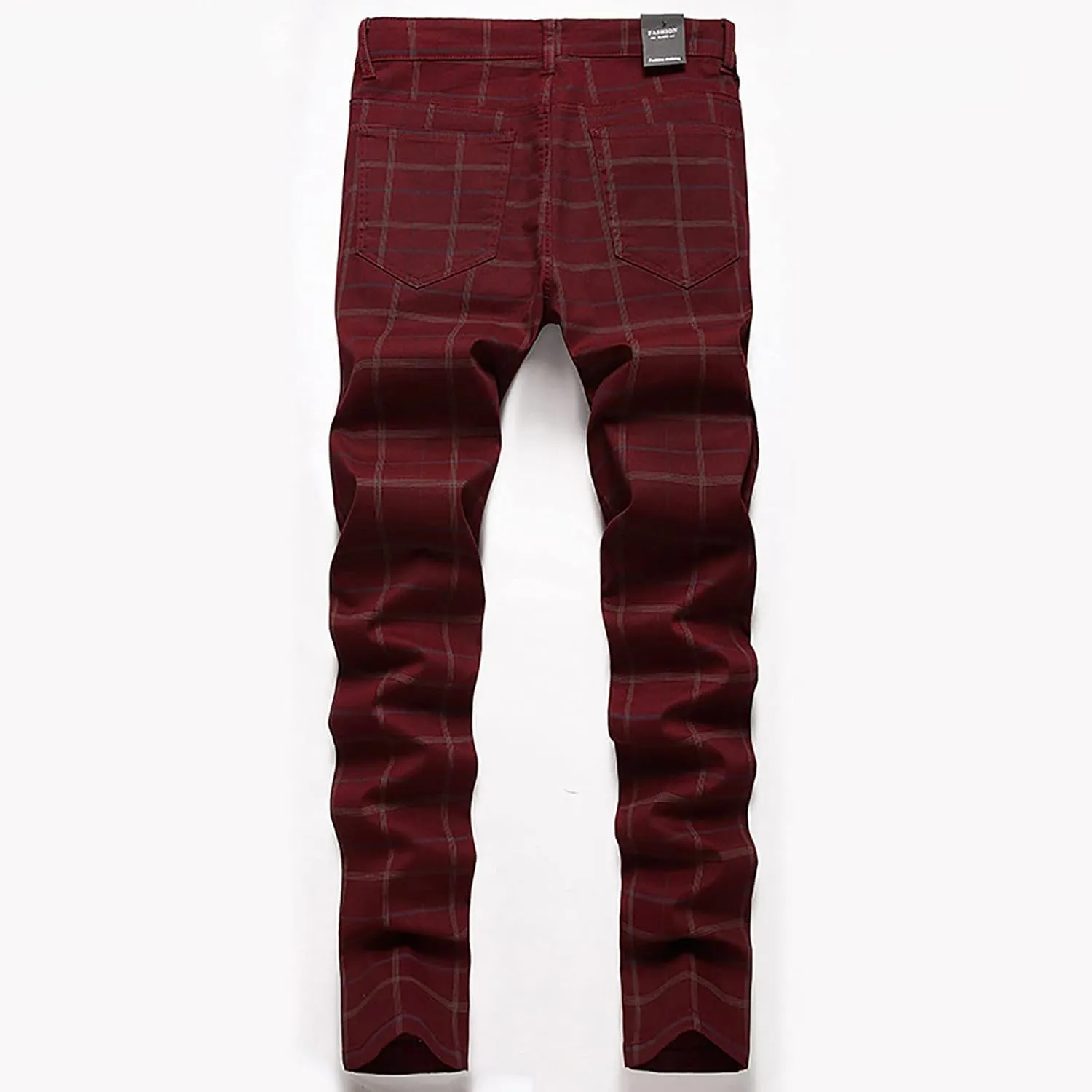 Mens Dress Pants Slim Fit Stretch Striped Plaid Denim Suit Pants Fashion Cotton Slacks Work Jean Straight Legs
