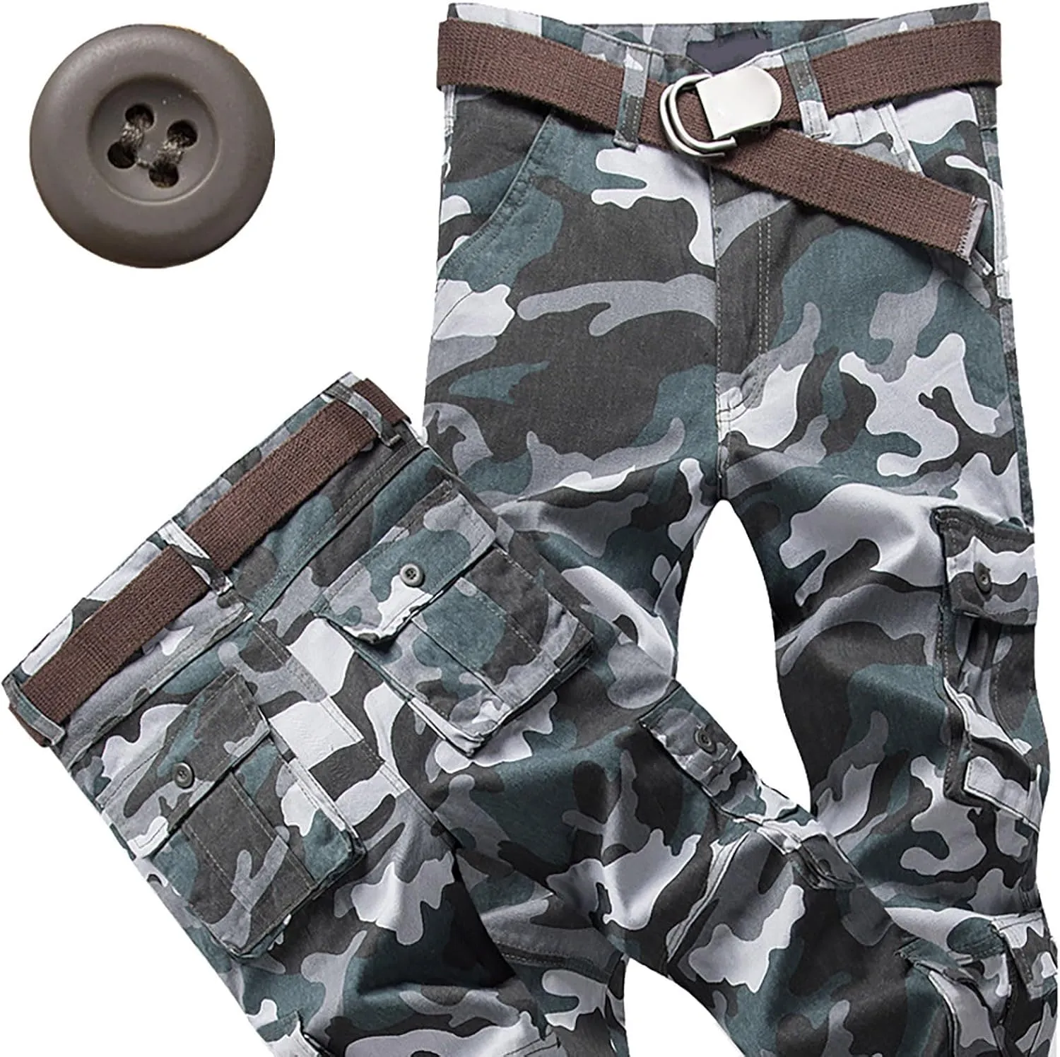 Mens Hiking Pants,Camo Military Hunting Combat Work Pants with Multi Pockets,Loose Fit Casual Cargo Pants,Comfy Tactical Pant