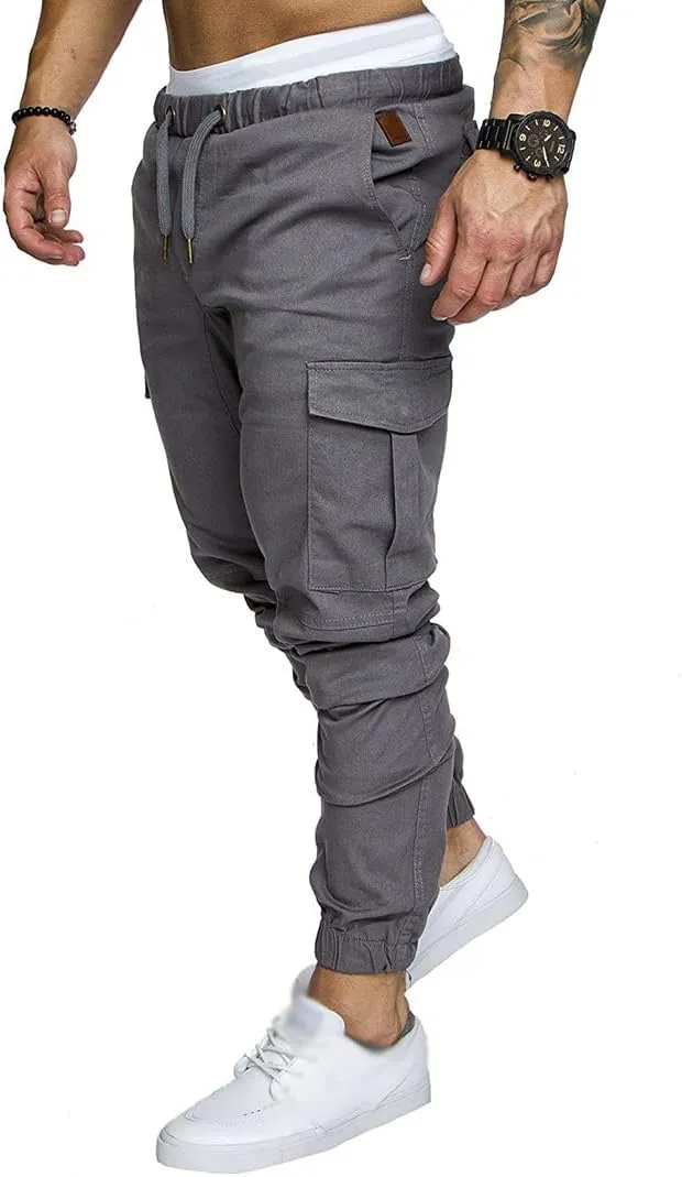Mens Jogger Pants Running Workout Athletic Cargo Sweatpants Slim Fit Casual Chino Trousers with Pockets