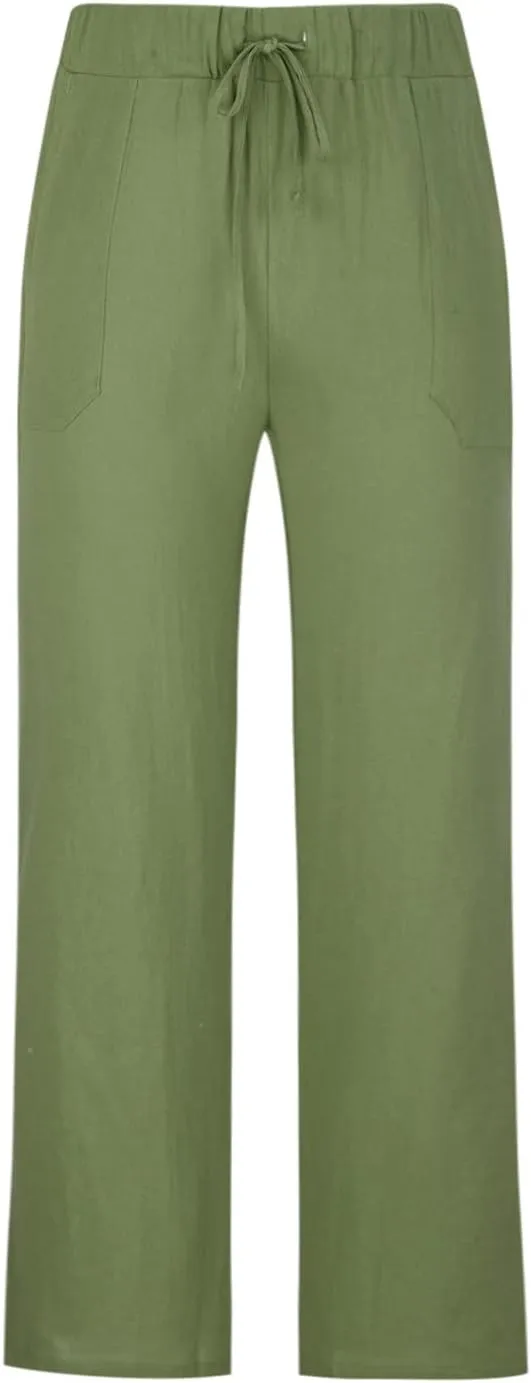 Mens Linen Pants Casual Loose Fit Straight Leg Trousers Lightweight Comfy Pants with Pockets Relaxed Work Suit Pants