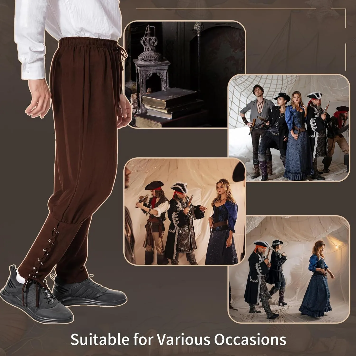 Mens Spring Summer Autumn Ankle Banded Pants Medieval Viking Navigator Trousers Renaissance Pants