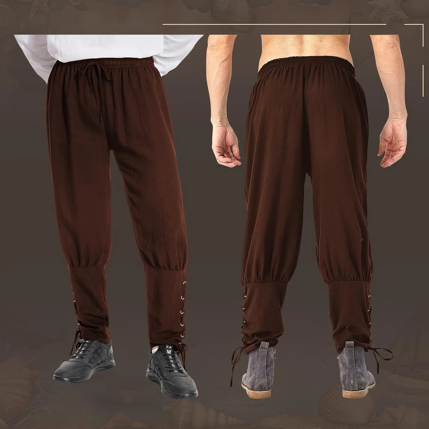 Mens Spring Summer Autumn Ankle Banded Pants Medieval Viking Navigator Trousers Renaissance Pants
