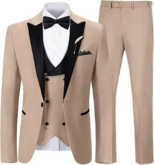Mens Suit Slim Fit 3 Piece Suit Blazer Vest Pants Sets with Bow Tie Handkercher Brooch for Men for Wedding Prom Party