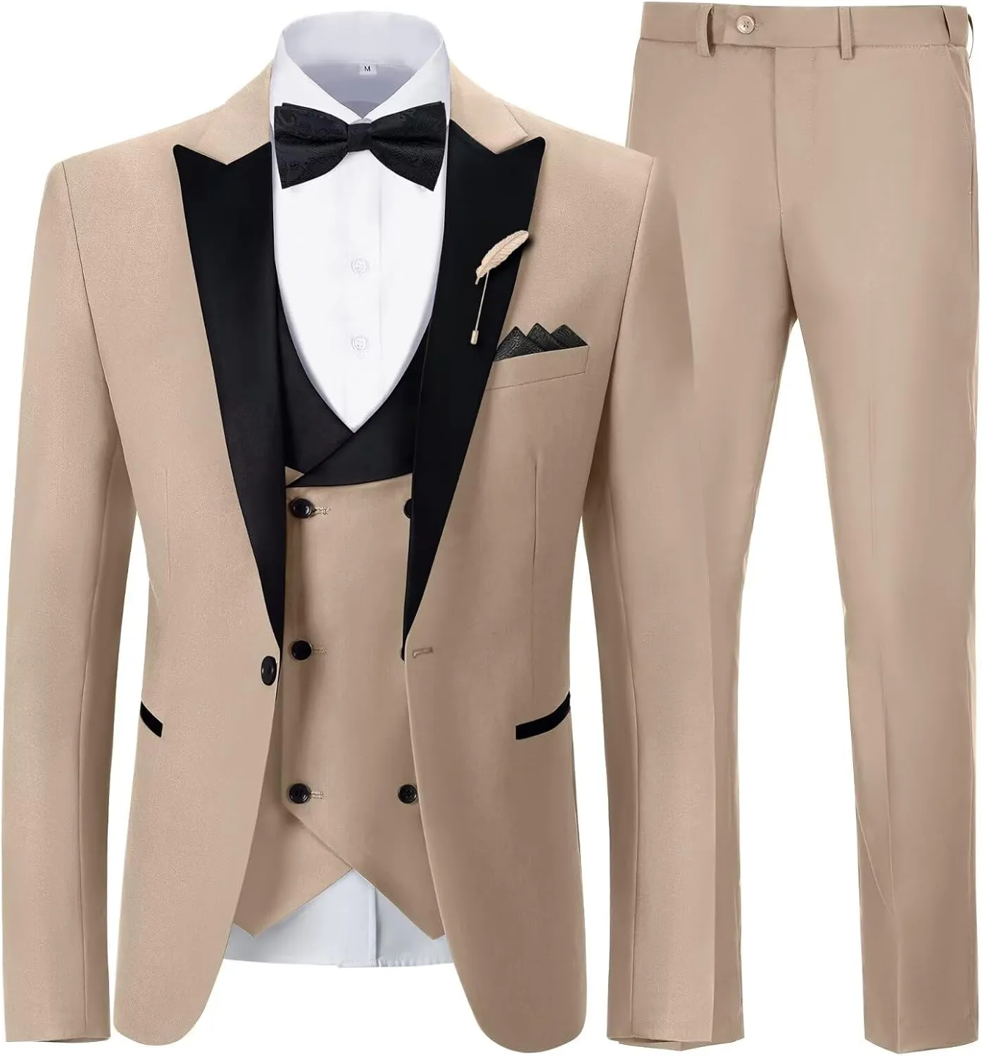 Mens Suit Slim Fit 3 Piece Suit Blazer Vest Pants Sets with Bow Tie Handkercher Brooch for Men for Wedding Prom Party