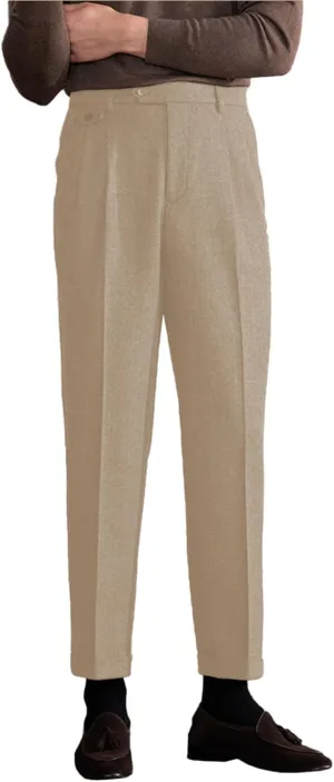 Men's Suit Tweed Pants Vintage Trousers Herringbone Tweed Blend Pleat-Front Dress Suit Pants