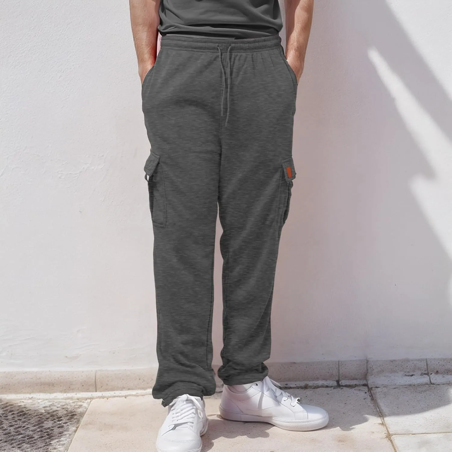 Mens Sweatpants Drawstring Elastic Waist Wide Leg Pant Loose Fit Baggy Pants Hiking Hunting Work Trousers