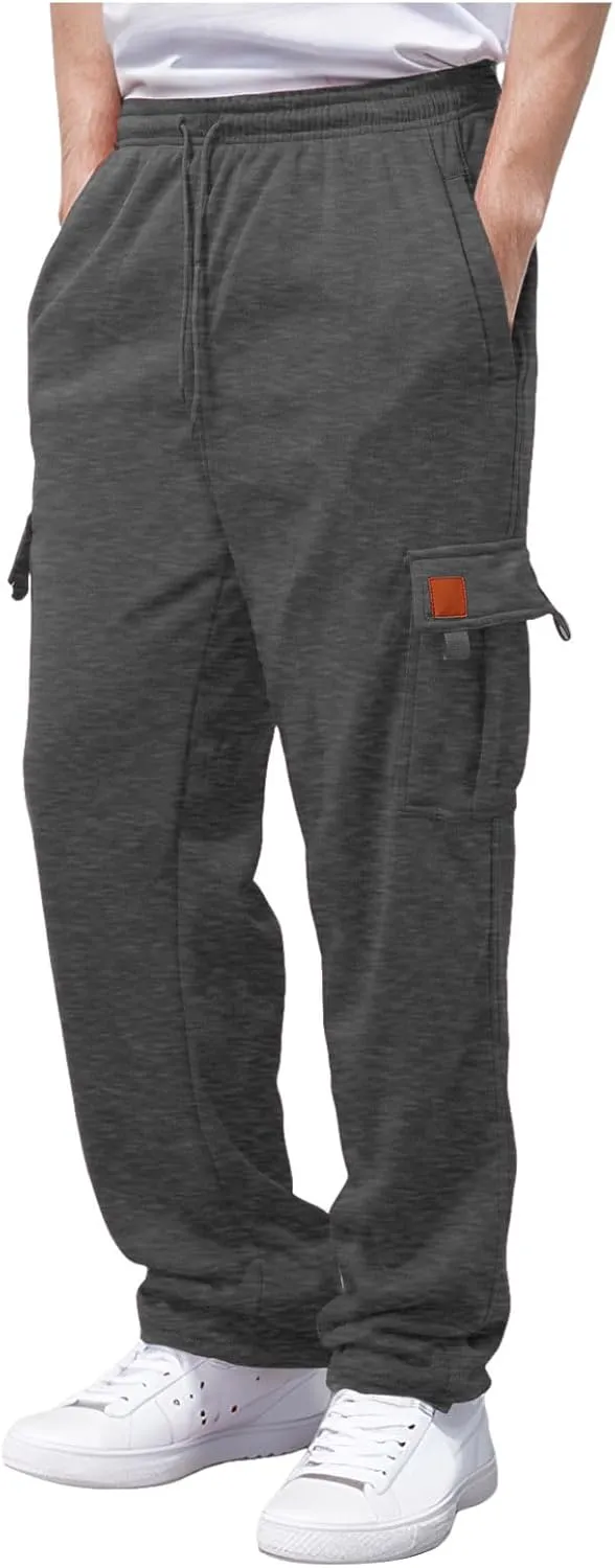 Mens Sweatpants Drawstring Elastic Waist Wide Leg Pant Loose Fit Baggy Pants Hiking Hunting Work Trousers