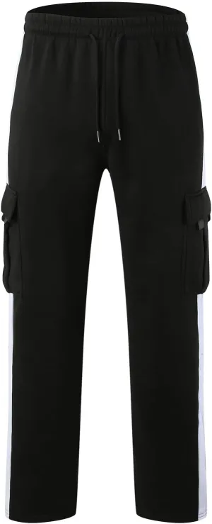 Men's Wide Leg Pants Cotton Wool Cargo Pants Lace up Elastic Waist Jogger Sport Casual Sweatpant Full Length Trouser