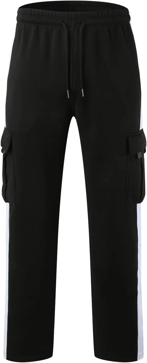 Men's Wide Leg Pants Cotton Wool Cargo Pants Lace up Elastic Waist Jogger Sport Casual Sweatpant Full Length Trouser