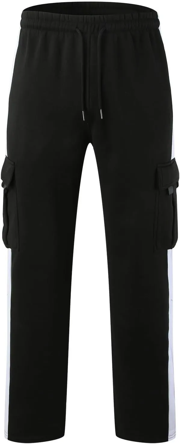 Men's Wide Leg Pants Cotton Wool Cargo Pants Lace up Elastic Waist Jogger Sport Casual Sweatpant Full Length Trouser
