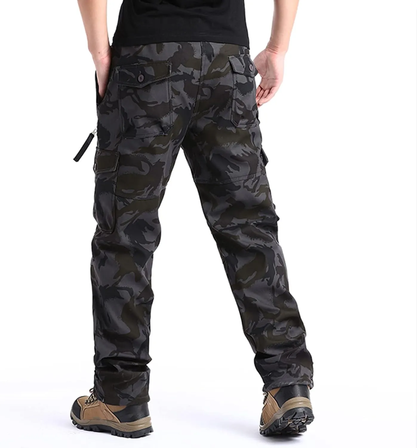 MIDOO Work Pants for Men Construction Flex Casual Pants Stretch Drawstring Waistband Tapered Leg Sweatpants with Pockets
