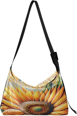 Mosaic Artistic Sunflower Hobo Crossbody Bags for Women Leather Large Shoulder Bag Cross Body Botany Trendy Womens Tote Bags Handbag for Travel Shopping