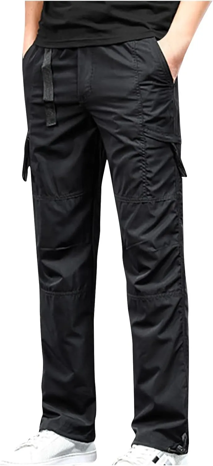 Muscularfit Mens Athletic Pants Regular Fit Stretch Multi Pockets Cargo Pants Cotton Solid Straight Outdoor Sports Sweatpants