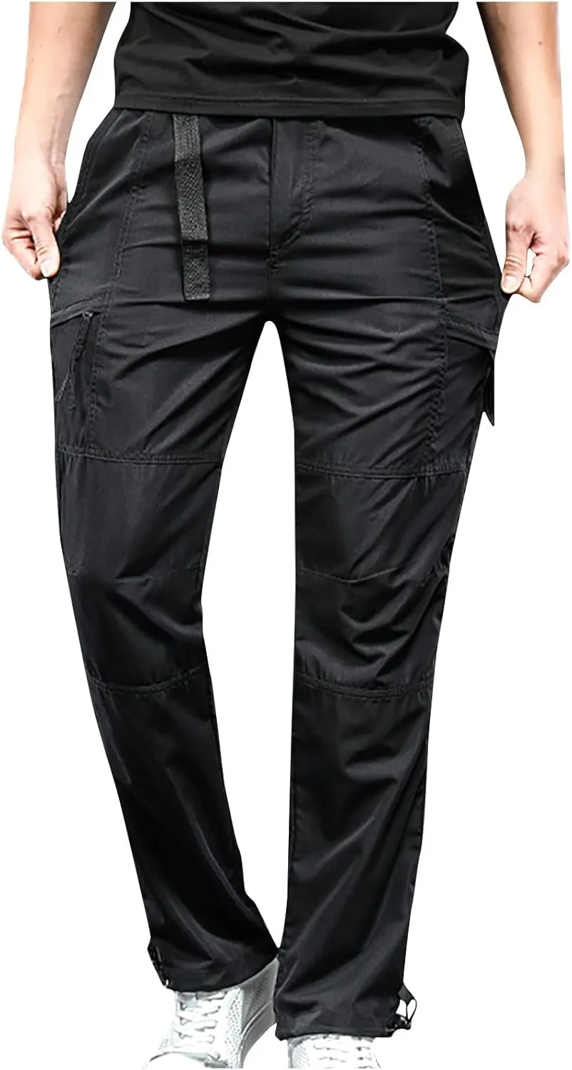 Muscularfit Mens Athletic Pants Regular Fit Stretch Multi Pockets Cargo Pants Cotton Solid Straight Outdoor Sports Sweatpants